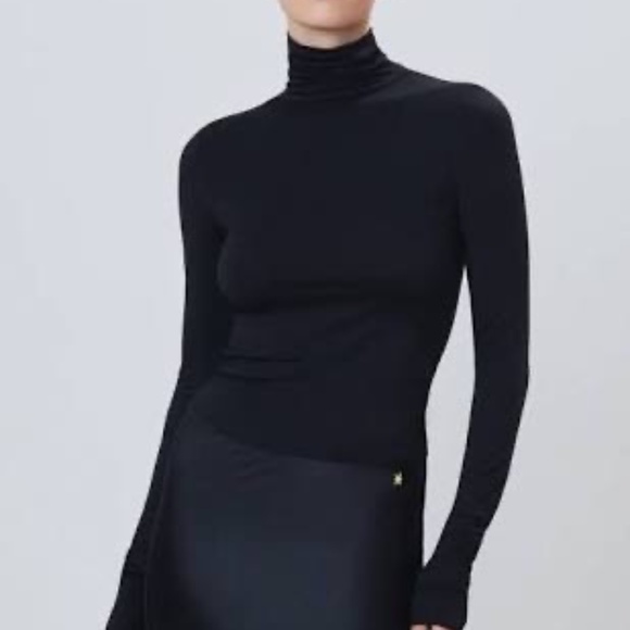 T by Alexander Wang Ribbed Turtleneck Long Sleeve Sweater Black Wool Blend Sz M - Picture 1 of 14